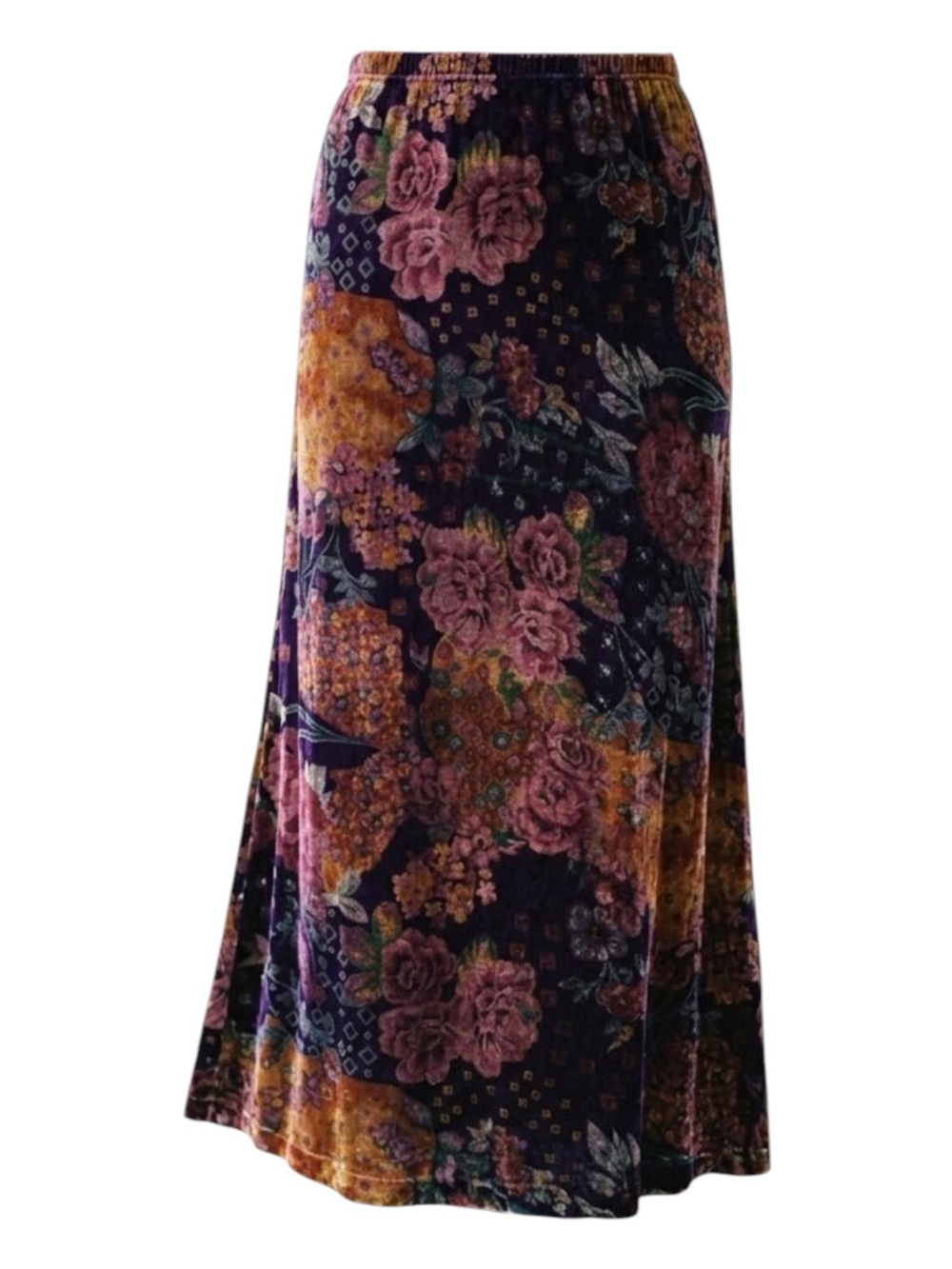 Vintage 90s Burnout Velvet Floral Maxi Skirt Size Large Fairy Whimsigoth